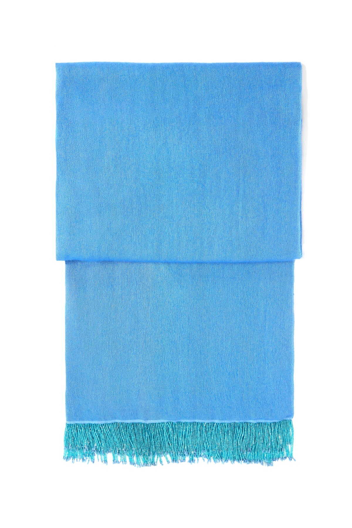 Bright Blue Pashmina Shawl with Beaded Tassels