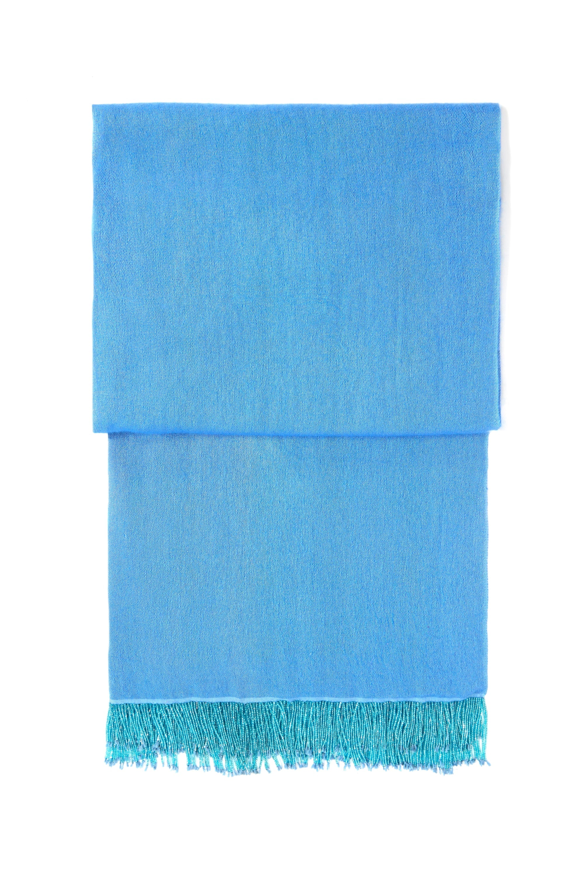 Bright Blue Pashmina Shawl with Beaded Tassels