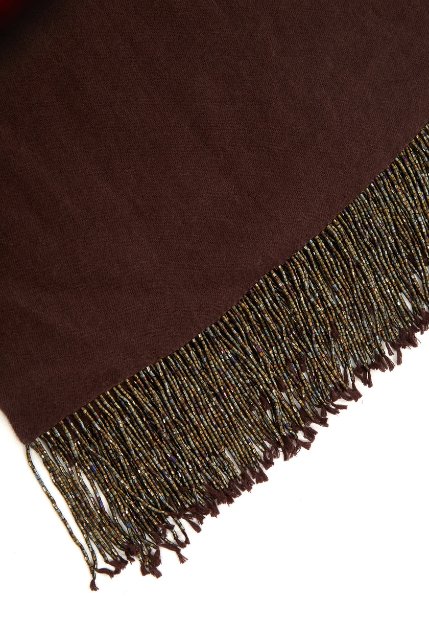 Brown Pashmina Shawl with Beaded Tassels