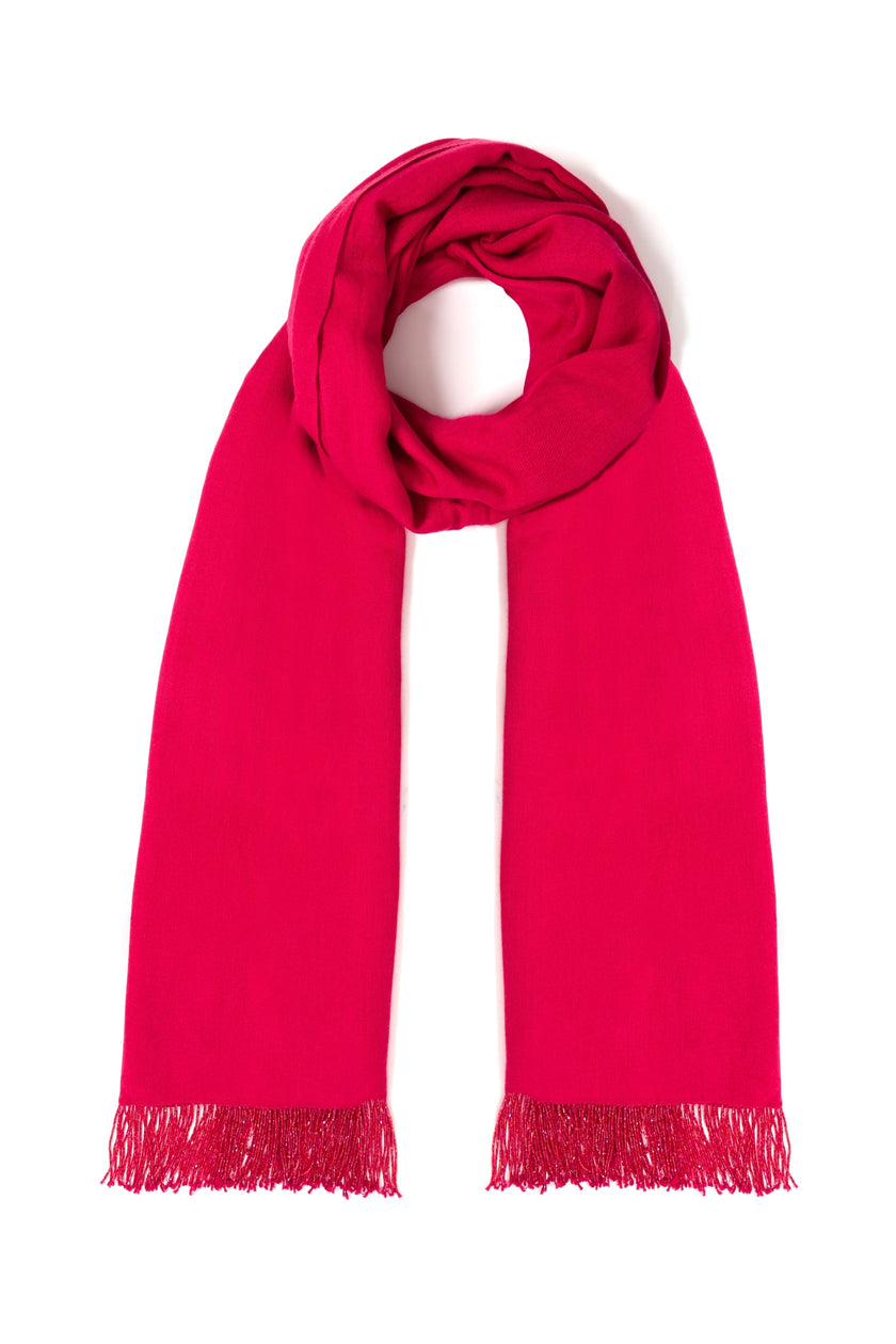 Châle pashmina fuchsia à pompons perlés