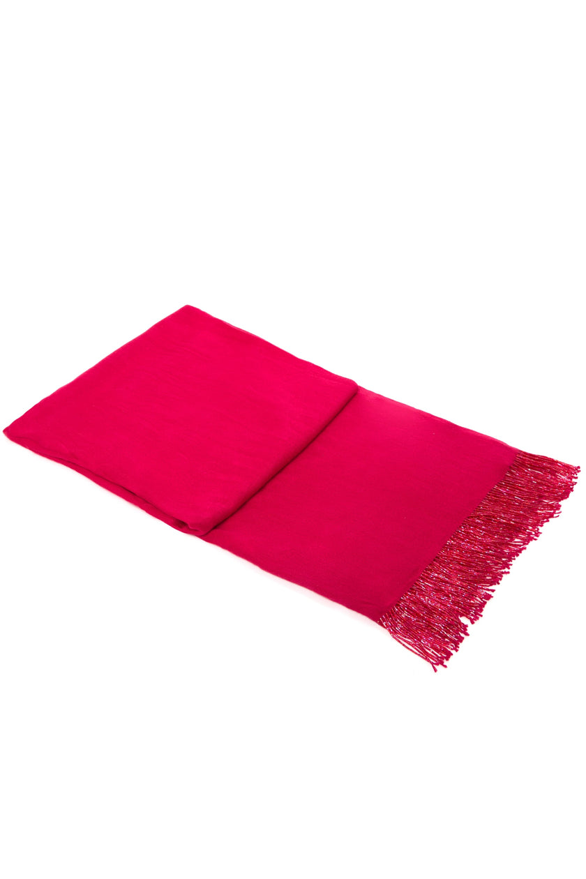 Châle pashmina fuchsia à pompons perlés