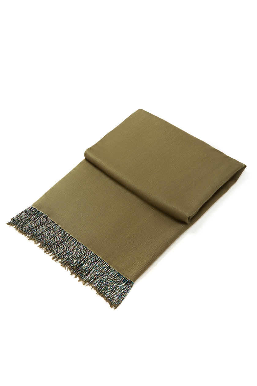 Khakifärgad pashminasjal med pärltofsar