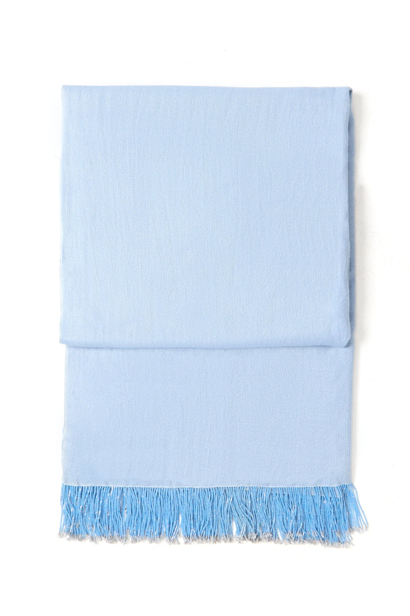 Light Blue Pashmina Shawl with Beaded Tassels