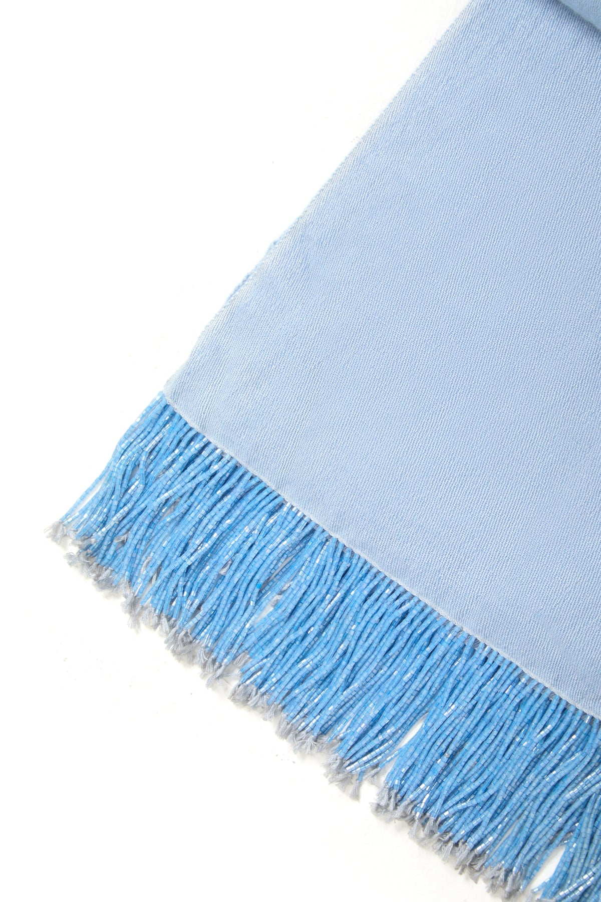 Light Blue Pashmina Shawl with Beaded Tassels