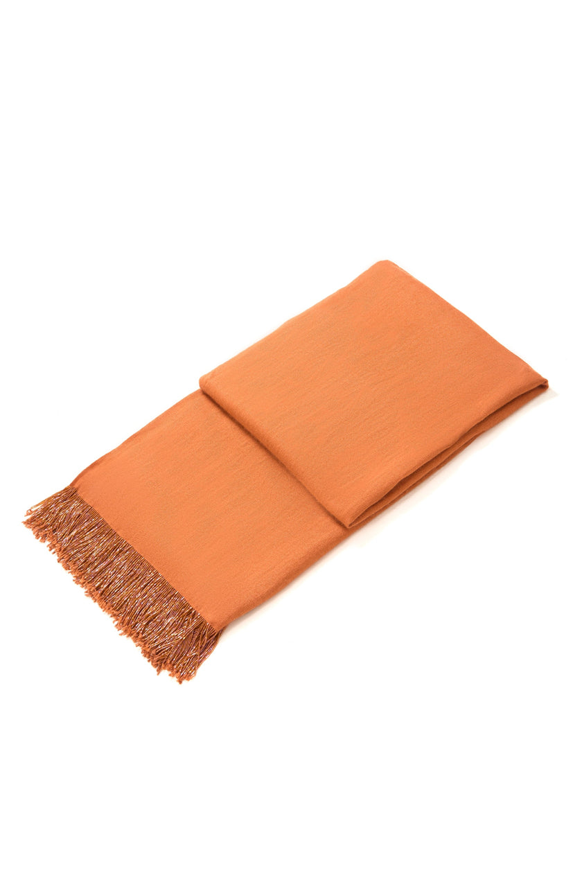 Scialle in pashmina color ruggine con nappine di perline