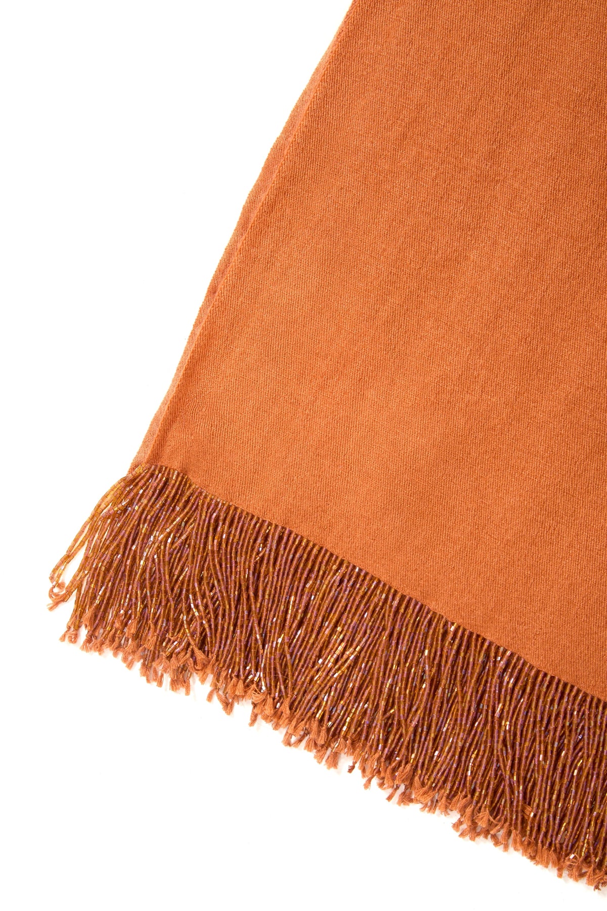 Scialle in pashmina color ruggine con nappine di perline