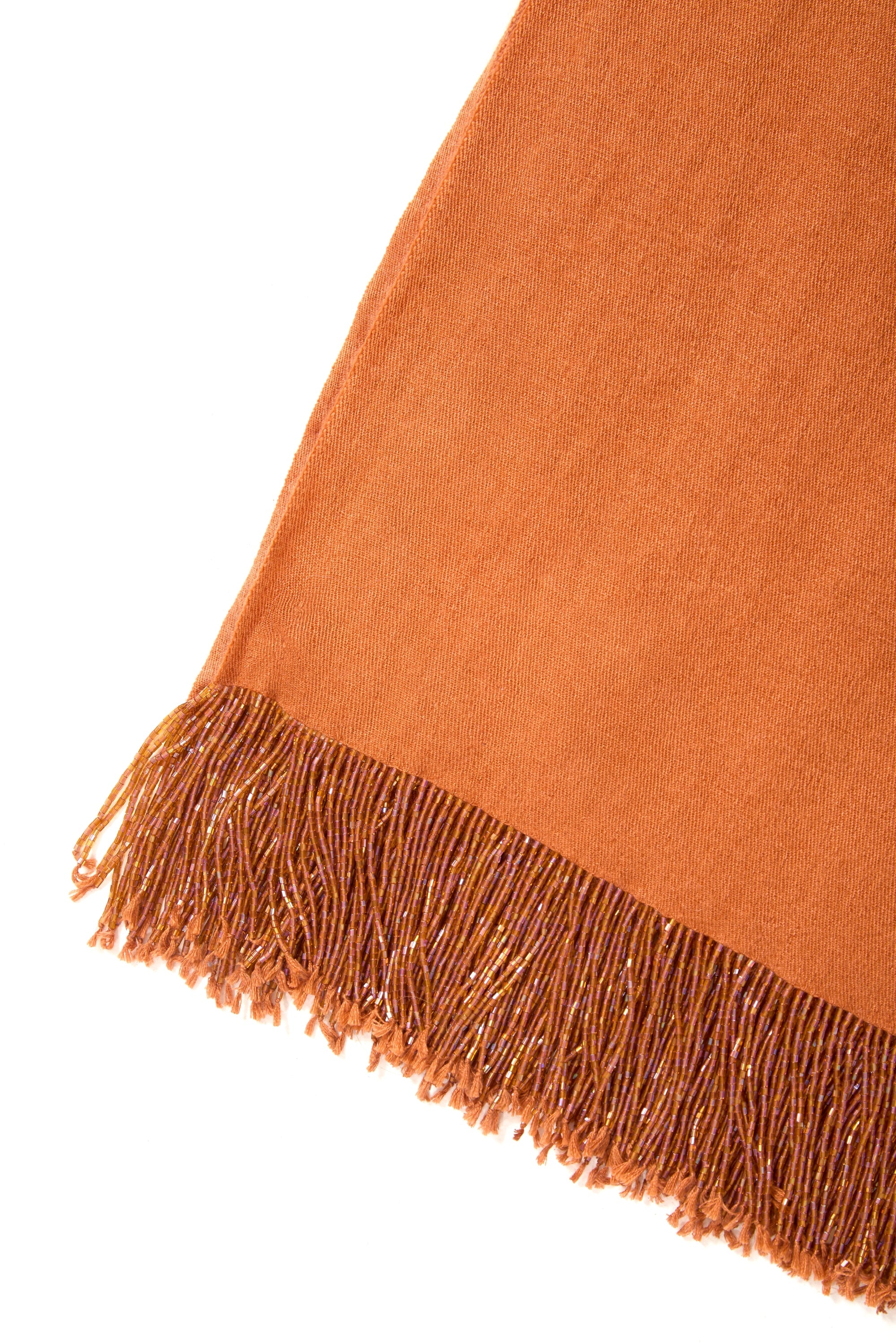 Rust Pashmina Shawl with Beaded Tassels