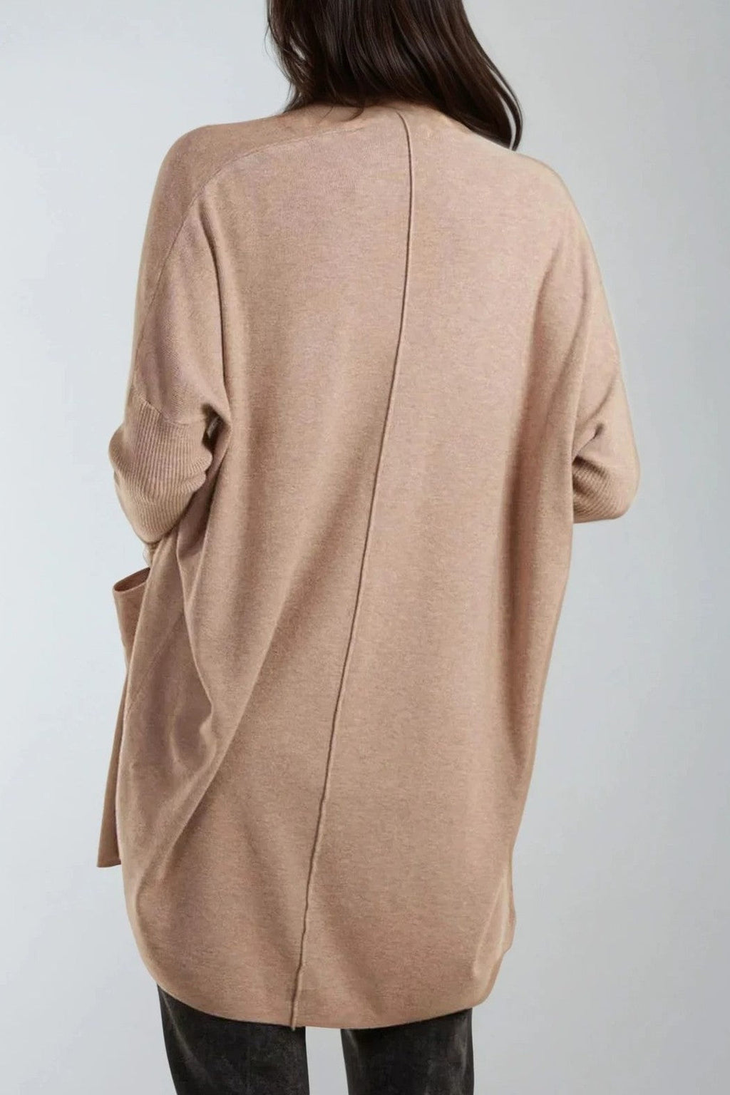 Beige Knit Cardigan with Pockets