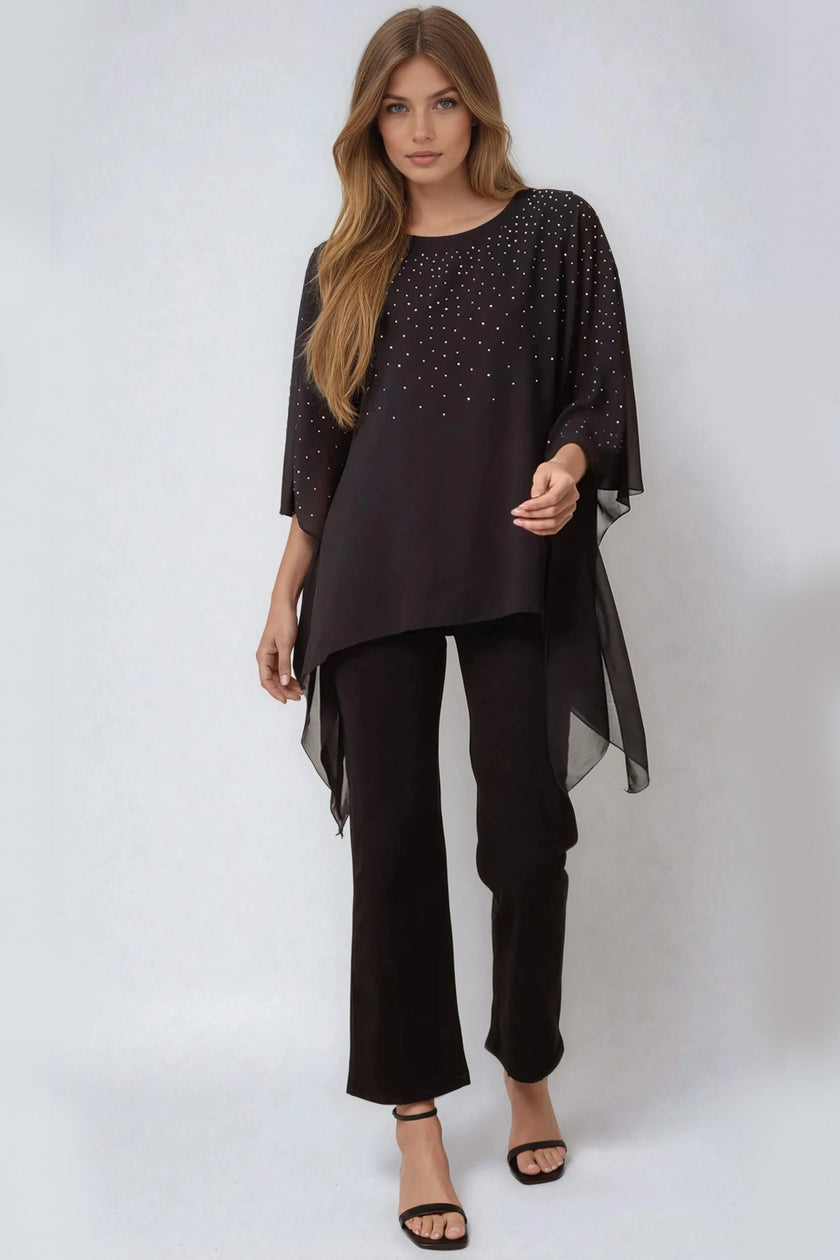 Top in mesh nero con decorazioni