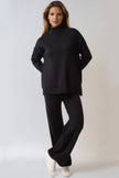 Ensemble pull à col roulé et pantalon en maille noir