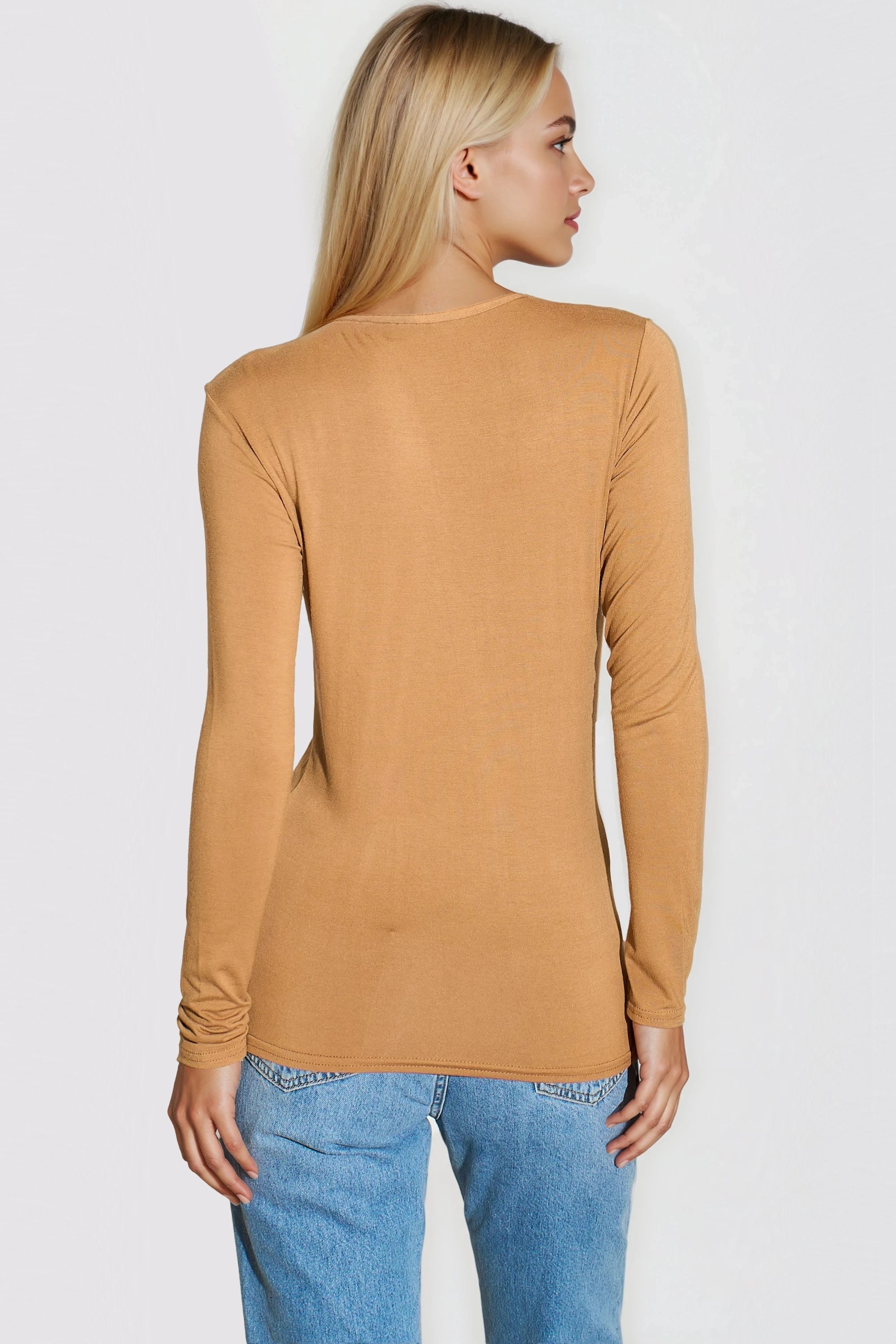 Camel Round Neck Long Sleeve Top