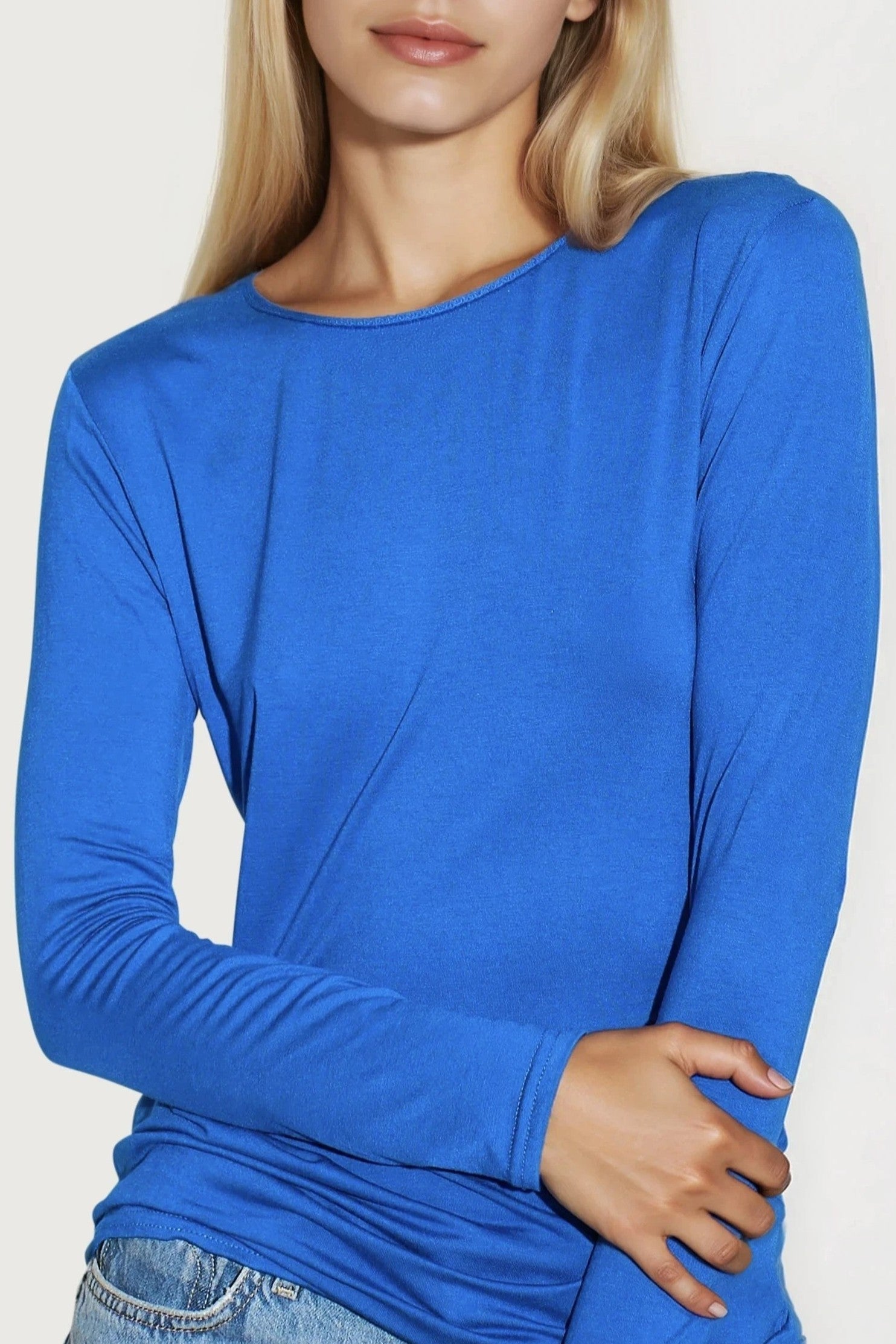 Royal Blue Round Neck Long Sleeve Top