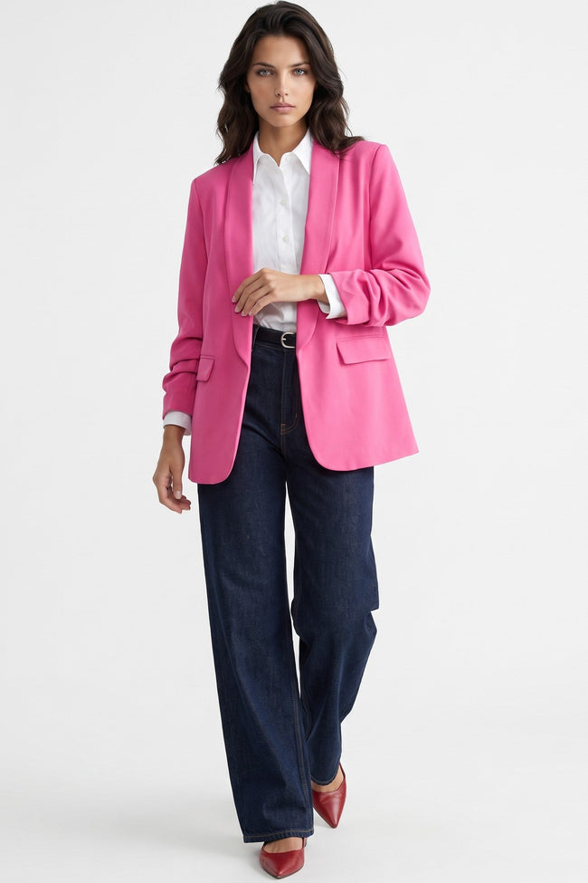 Fuchsia Blazer with Ruched Sleeves
