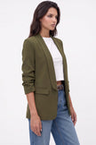 Khaki Blazer with Ruched Sleeves