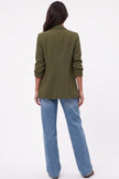 Khaki Blazer with Ruched Sleeves