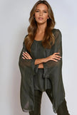 Blusa color antracite in seta con maniche a pipistrello e scollo rotondo