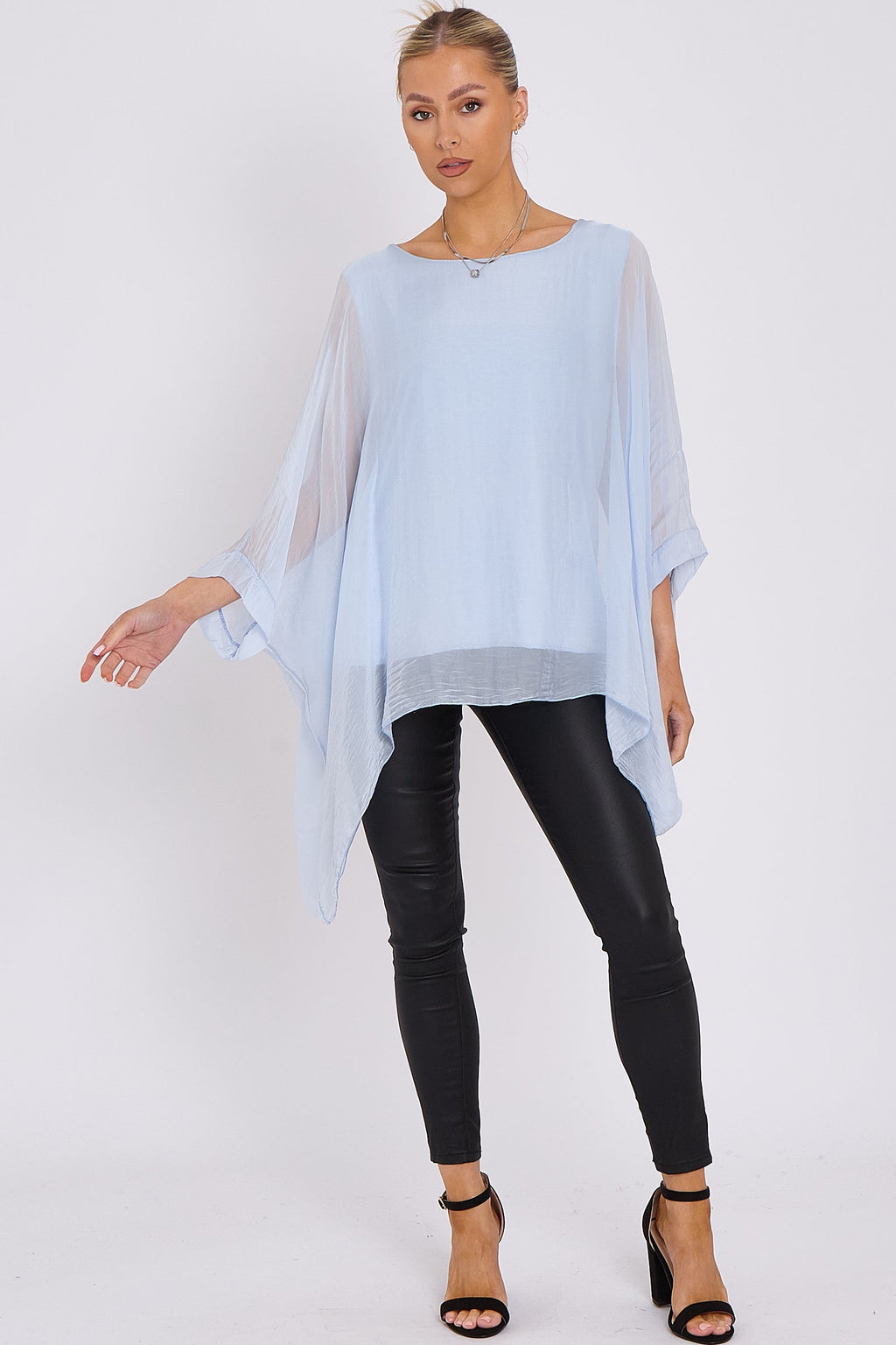 Light Blue Silk Batwing Sleeve Top – Batwing Sleeve Occasion Top