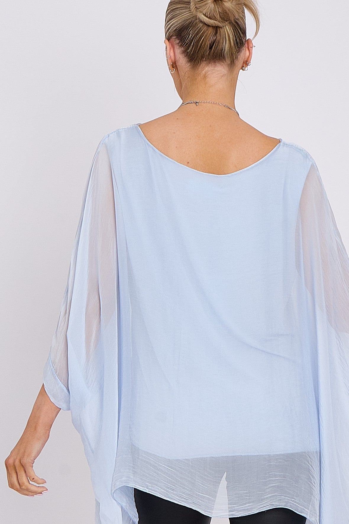 Light Blue Silk Batwing Sleeve Top – Batwing Sleeve Occasion Top