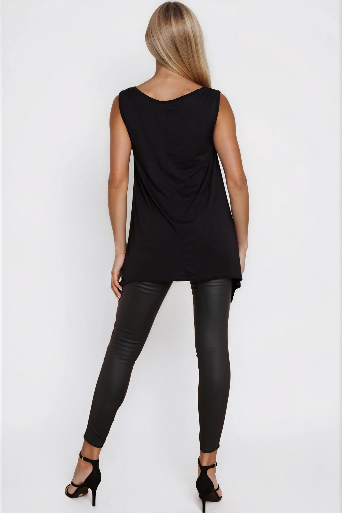 Black Sleeveless Top With Asymmetric Hem