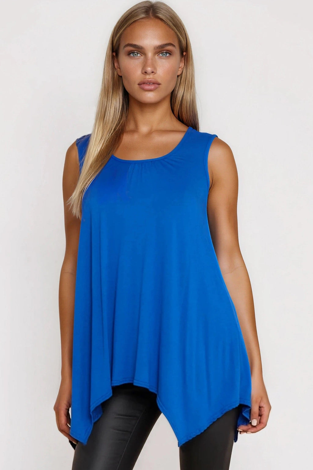 Royal Blue Sleeveless Top With Asymmetric Hem