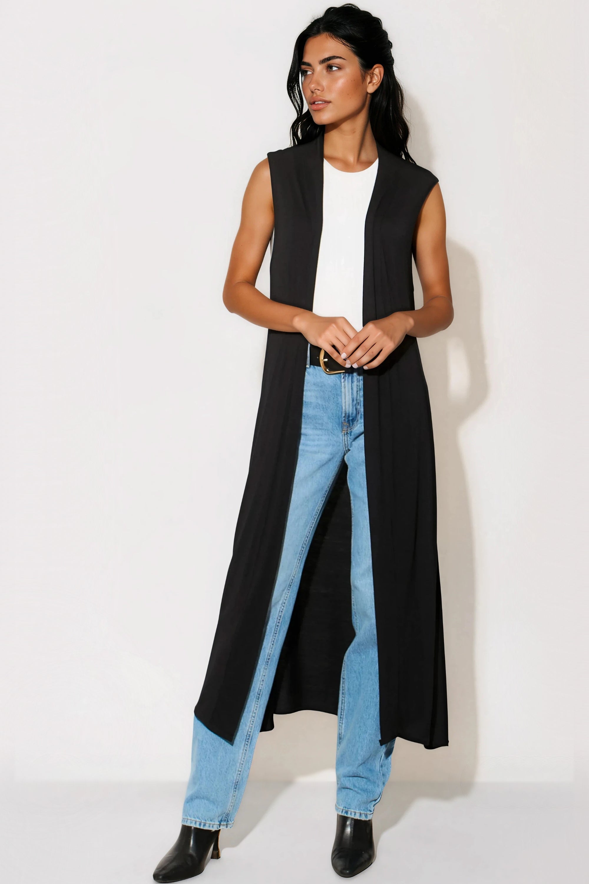Black Sleeveless Longline Maxi Cardigan