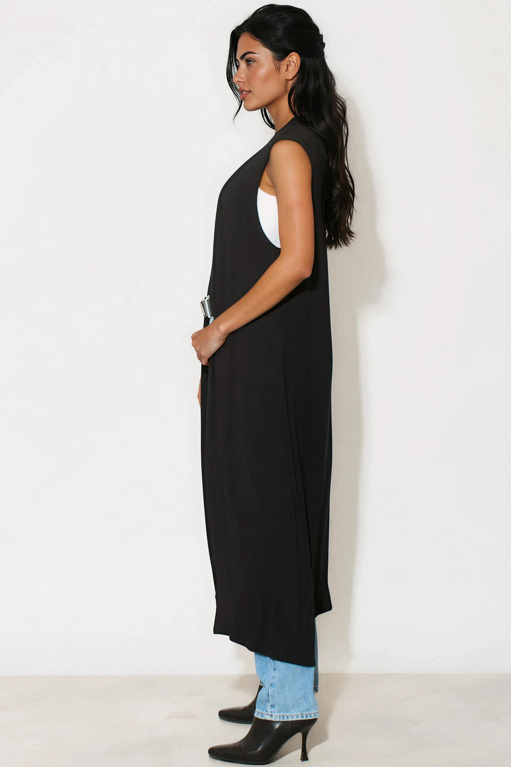 Black Sleeveless Longline Maxi Cardigan
