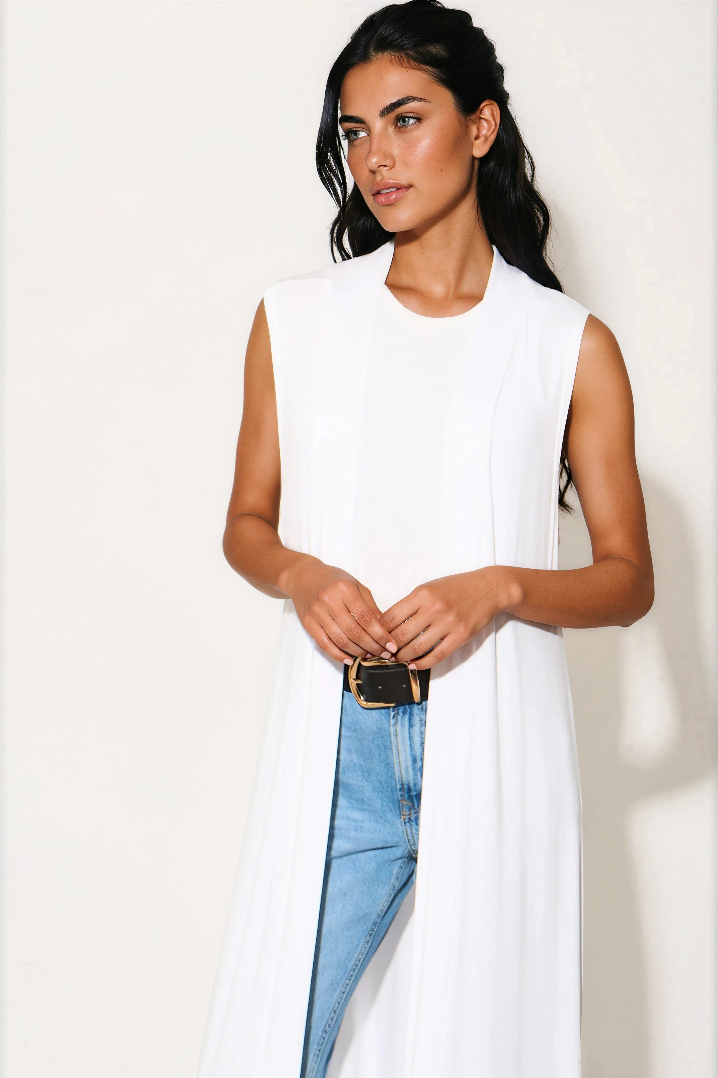 White Sleeveless Longline Maxi Cardigan
