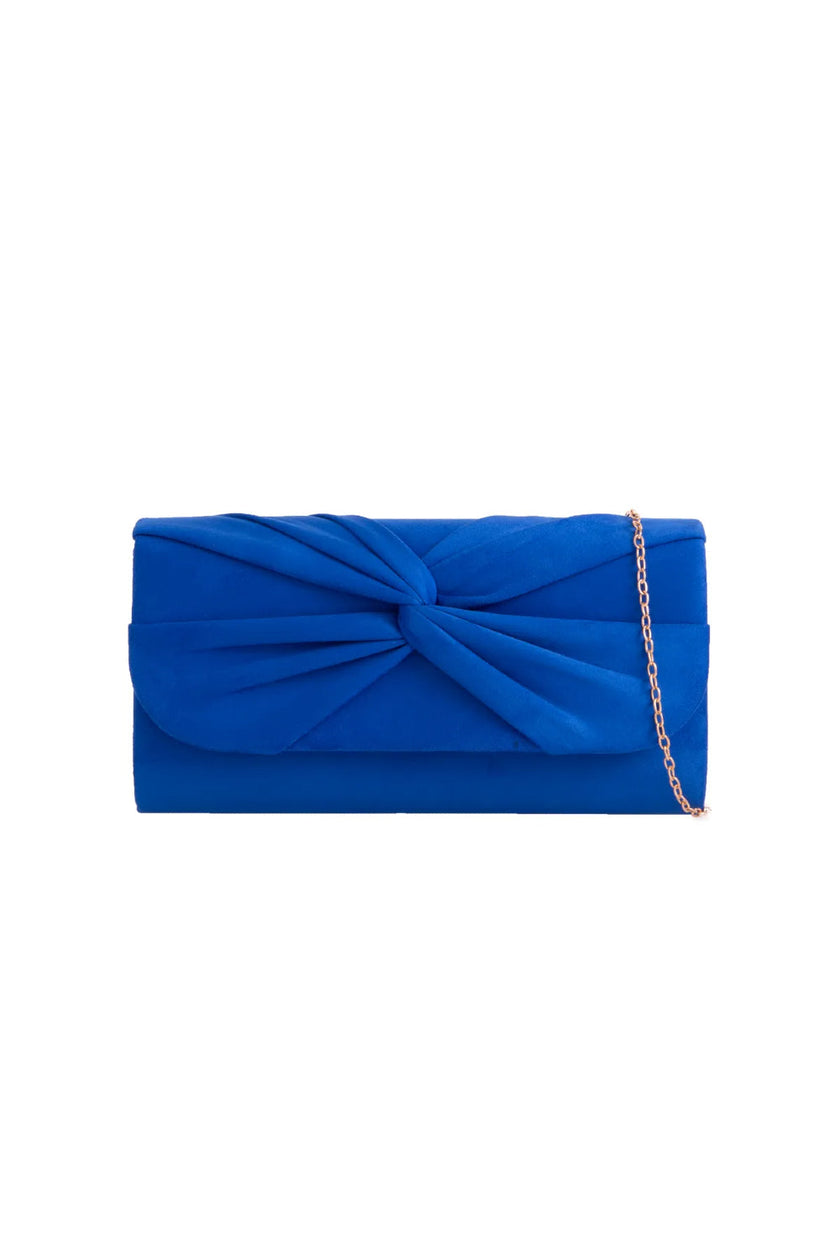 Royalblå clutch i ruskind med knudedetalje