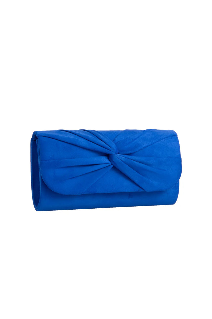 Royalblå clutch i ruskind med knudedetalje