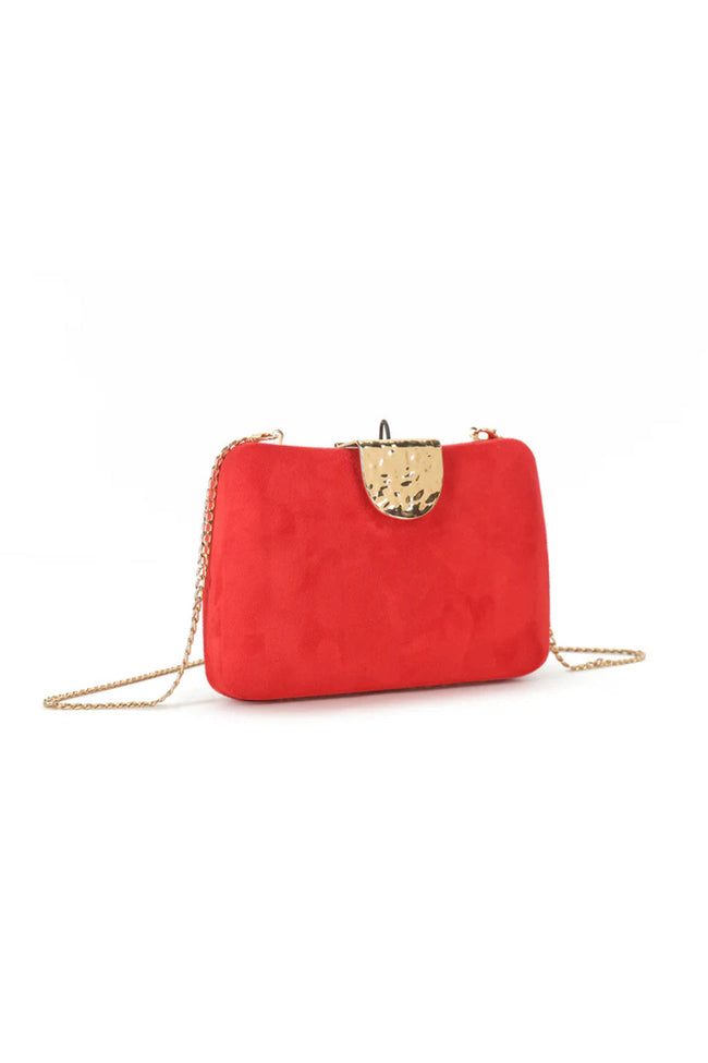 Red Suedette Clutch Bag with Detachable Chain