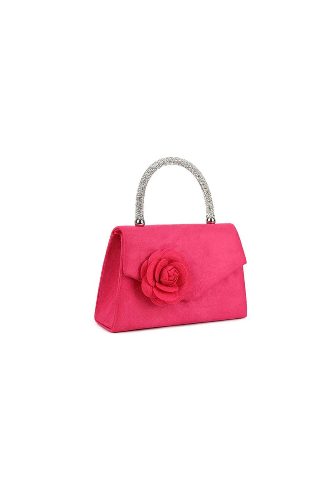 Fuchsia Wildleder-Abendtasche mit Blumenverzierung