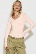 Blush Pink V Neck Long Sleeve Top