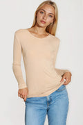 Beige V Neck Long Sleeve Top