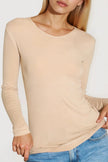 Top beige a maniche lunghe con scollo a V