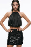 Black Velvet Sequin Mini Skirt