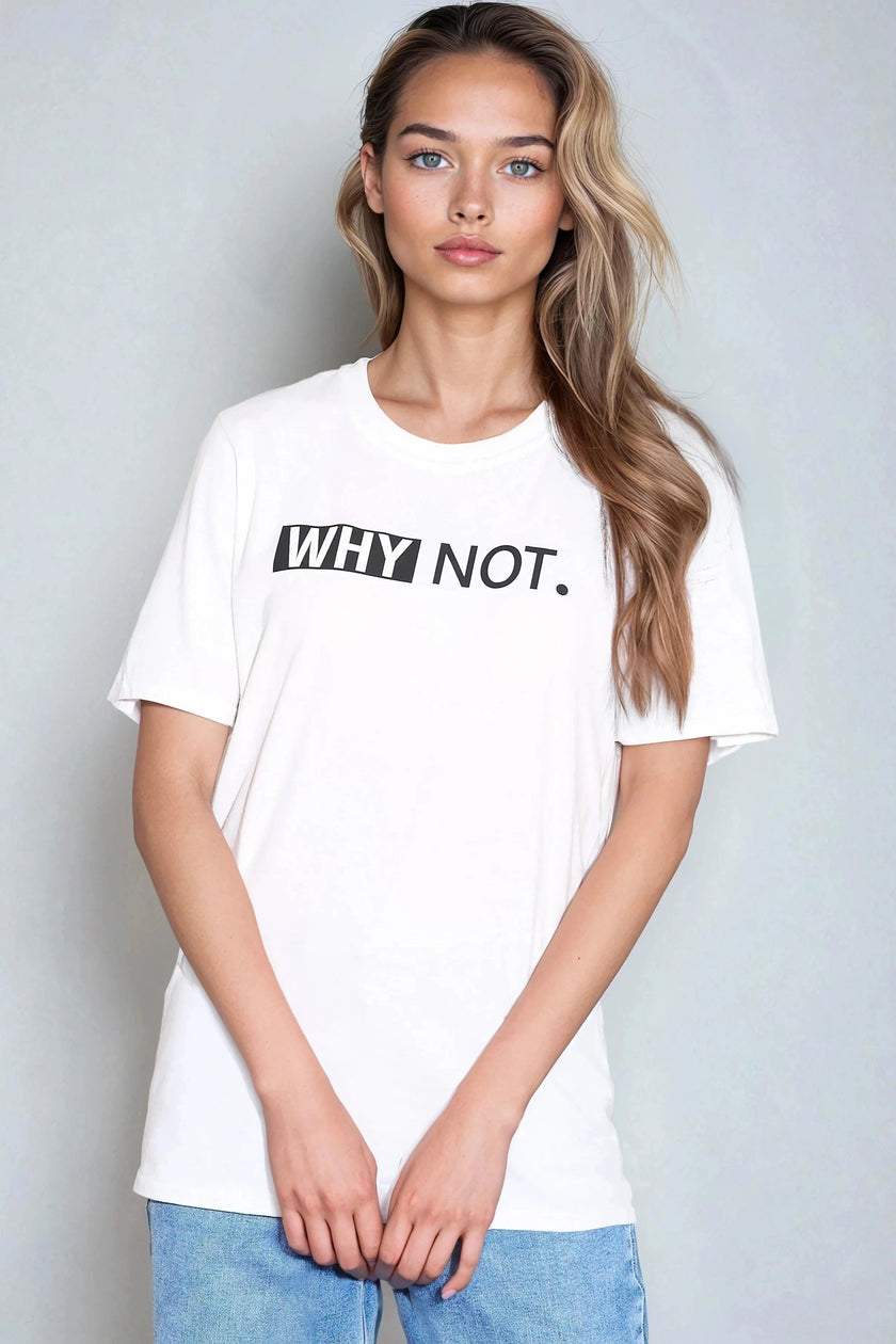 White Why Not Printed Cotton T-Shirt