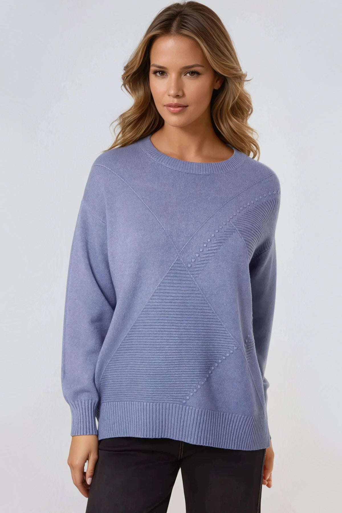 Denim Blue Geometric Knitted Jumper