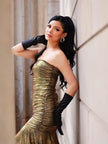 Goldfarbenes Bandeau-Midi-Kleid mit Raffungen