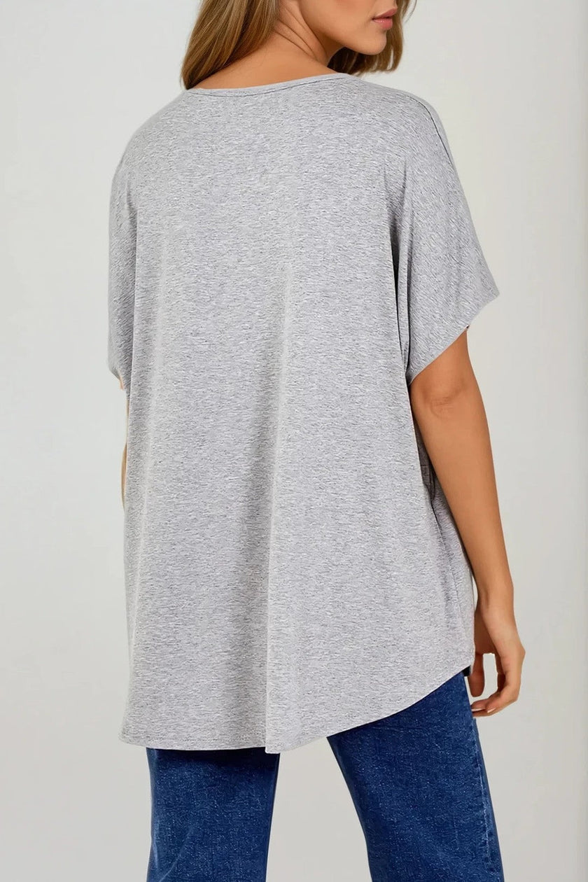 Lichtgrijs oversized T-shirt met V-hals