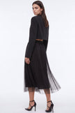 Black Pearl Embellished Mesh A‑Line Midi Skirt