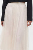 Ivory Pearl Embellished Mesh A‑Line Midi Skirt