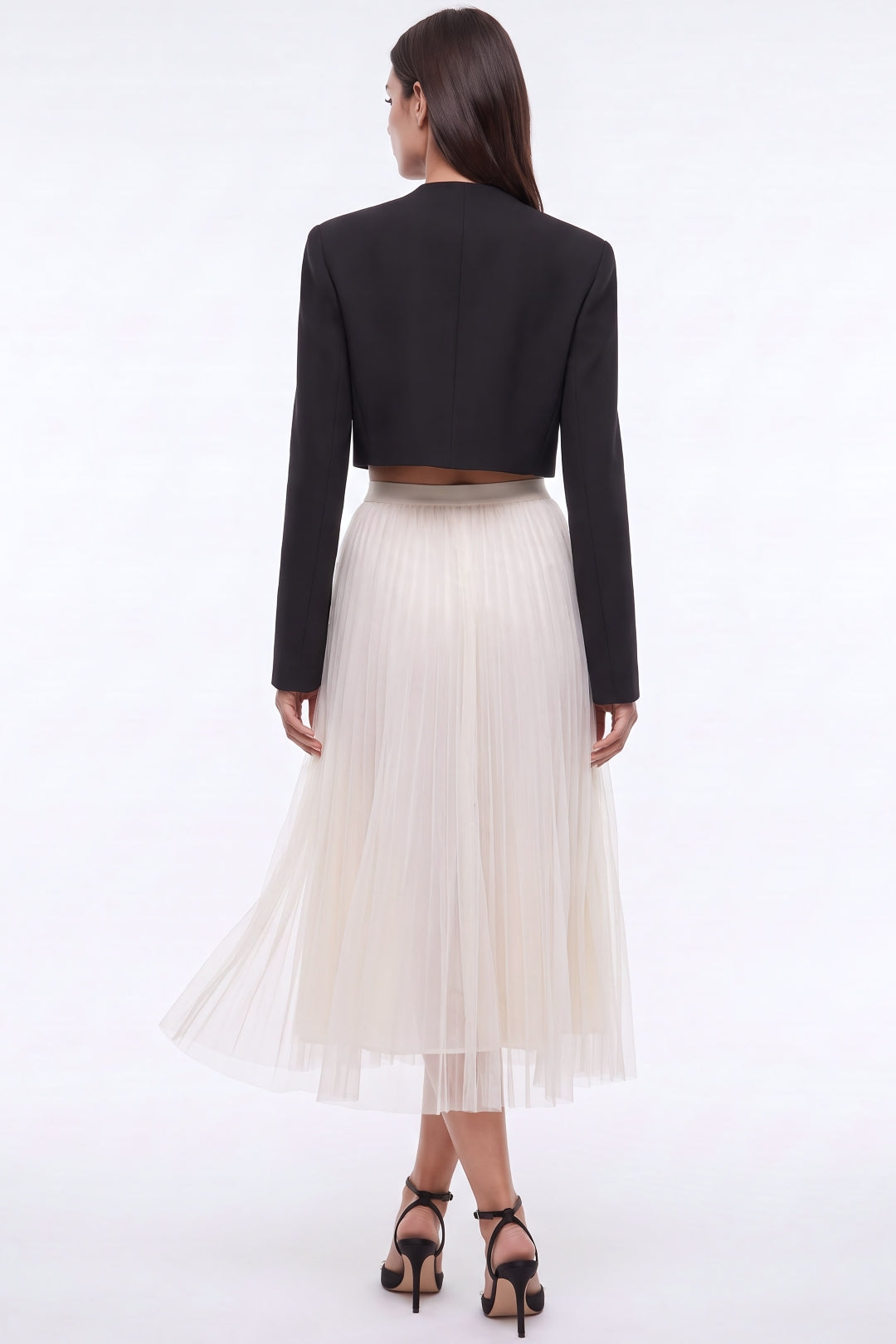 Ivory Pearl Embellished Mesh A‑Line Midi Skirt