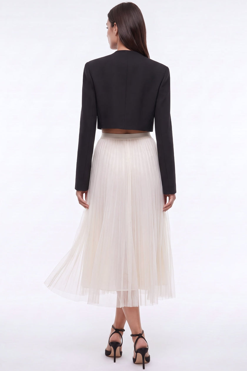 Ivory Pearl Embellished Mesh A‑Line Midi Skirt