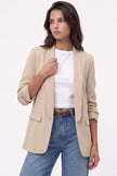 Beige Blazer with Ruched Sleeves