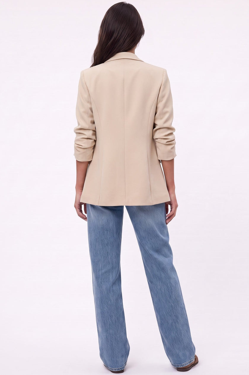 Beige Blazer with Ruched Sleeves