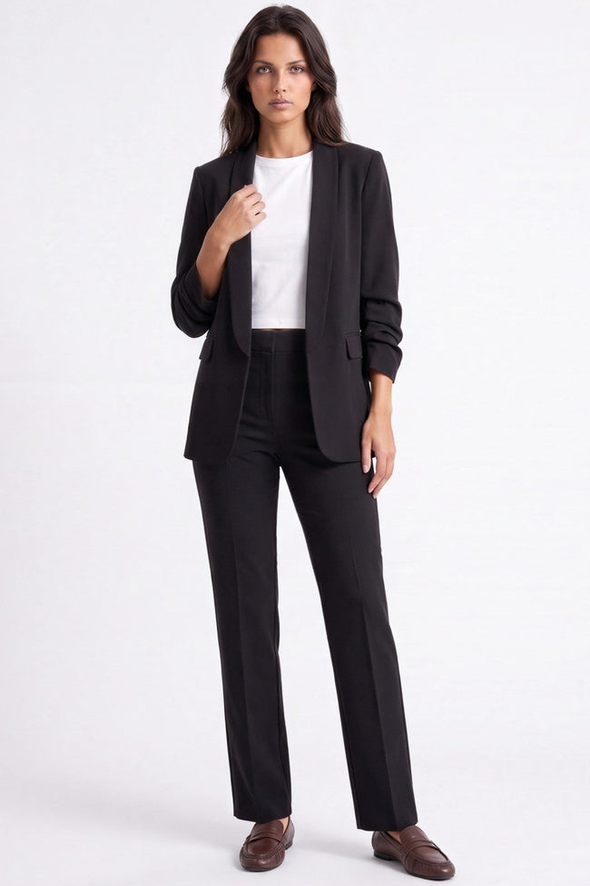 Black Blazer with Ruched Sleeves