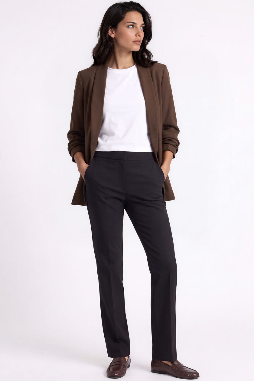 Brown Blazer with Ruched Sleeves
