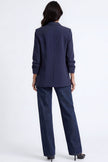 Navy Blazer with Ruched Sleeves