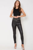 Schwarze Wet-Look-Leggings mit Front-Reißverschluss