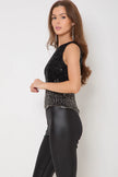 Schwarze Wet-Look-Leggings mit Front-Reißverschluss